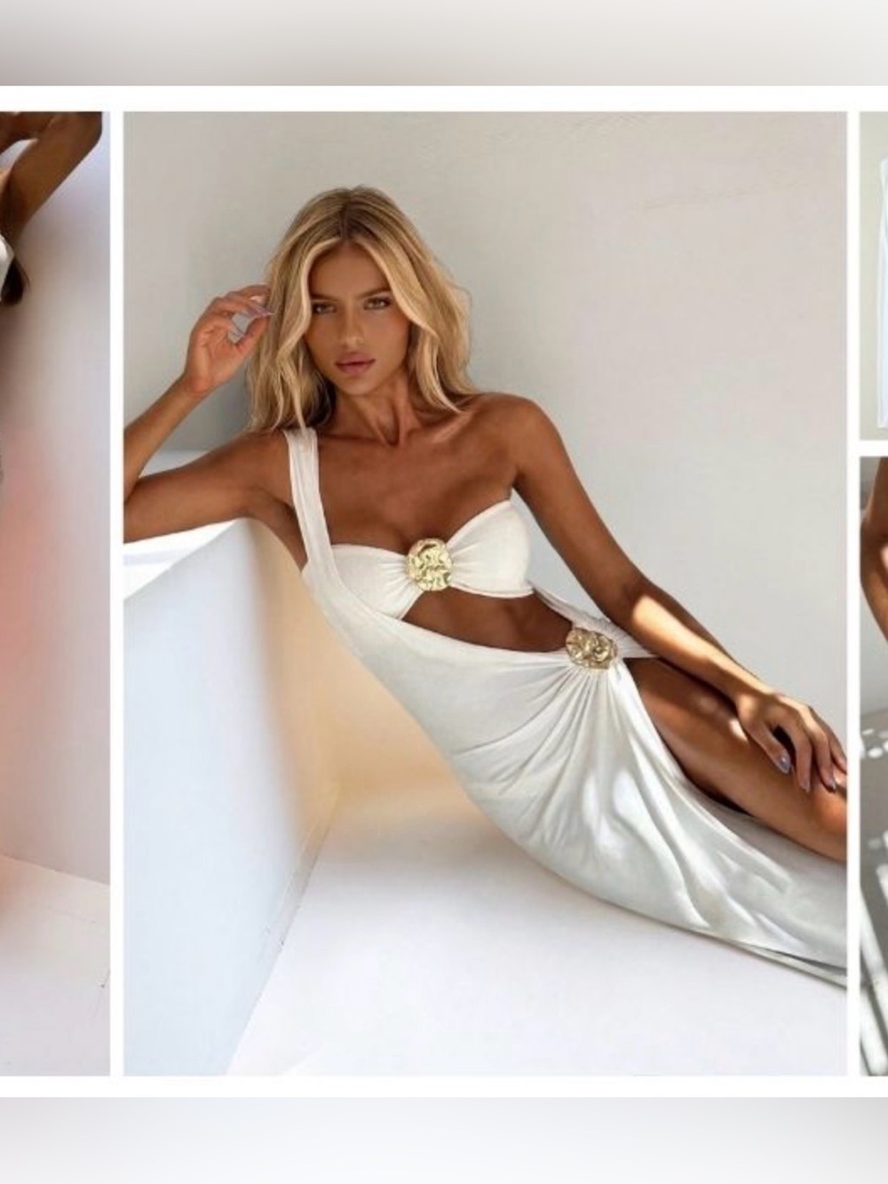 One-Shoulder Cutout Maxi Dress Swim Cover Up with Gold Accent - Brown - Picture 4 of 10